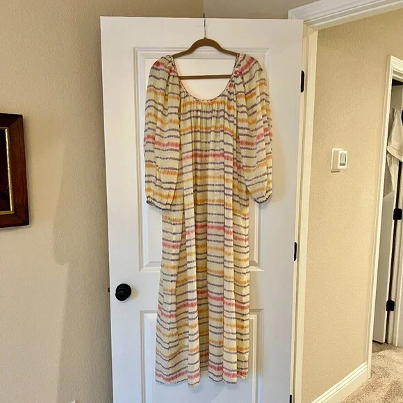 Zara Ombre Tie Dye Boho Maxi Dress, Cream Pink Purple - Picture 1 of 4
